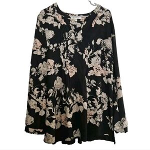 Black Rainn Womans Long Sleeve Blouse Top V-Neck Size Xl